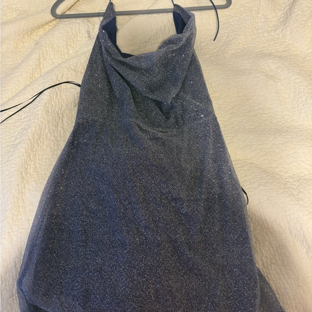 Hello Molly Glittery Blue Cowl neck mini dress